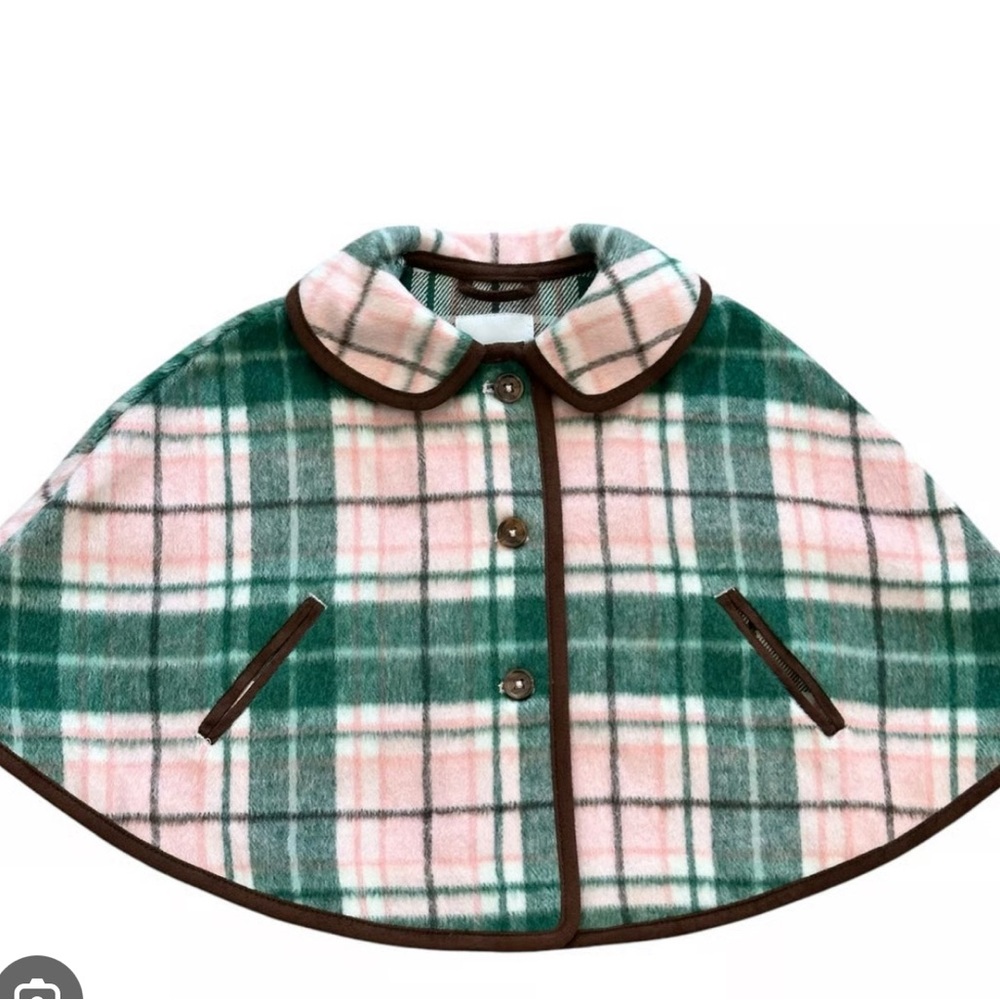 Janie and Jack Plaid Cape - Green and Pink